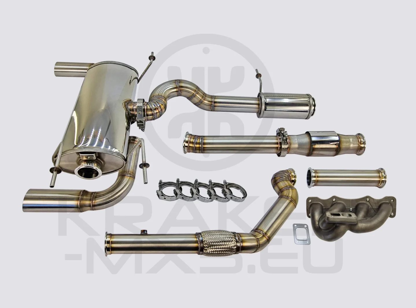 kraken t4 twin scroll manifold and 3inch Exhaust for BW EFR 6258-6758 Turbo with Twin-DUPLEX Muffler